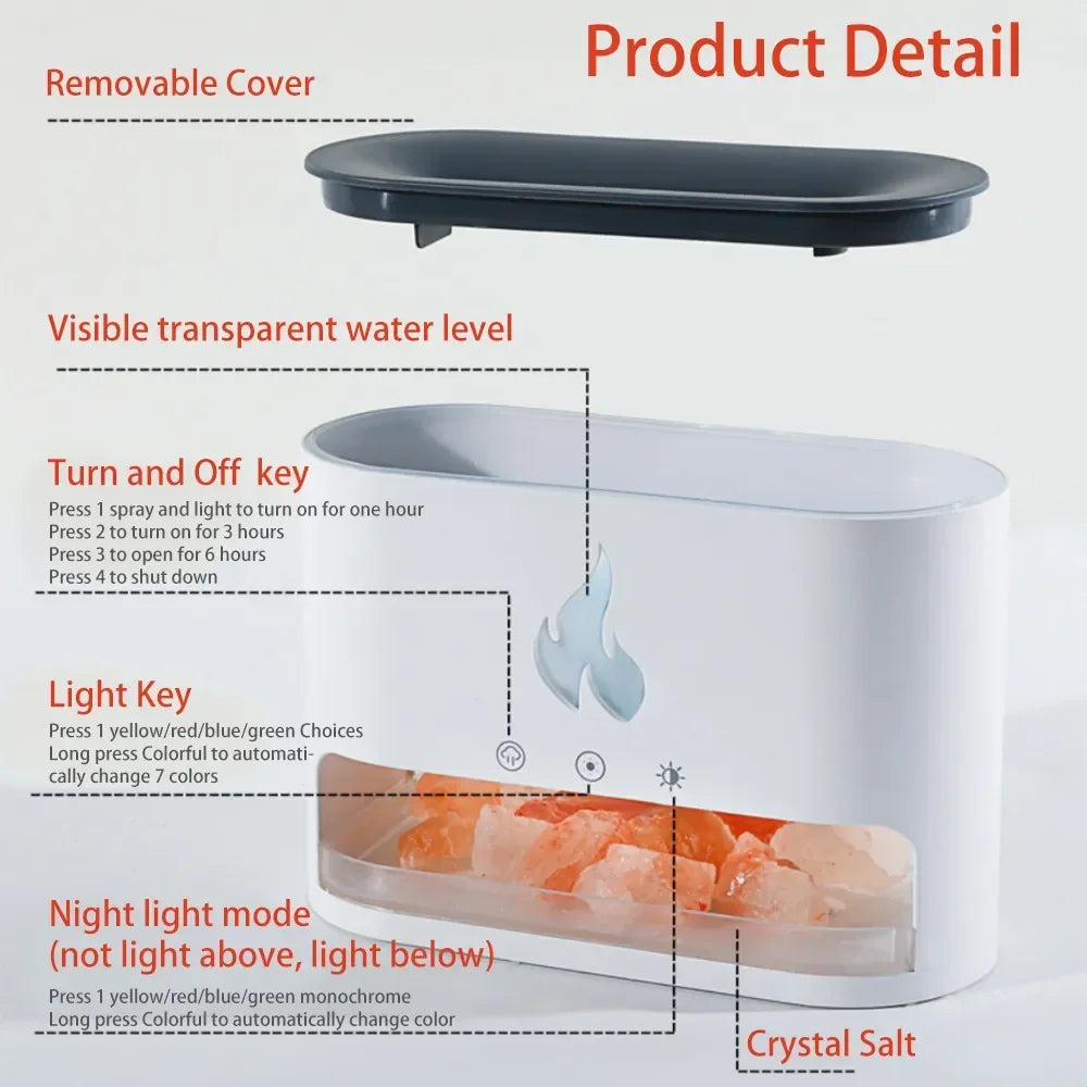 7 Color Flame Aroma Volcano Air Humidifier Essential Oil Diffuser for Home New Fireplace Humidifier Crystal Salt Rock Fire Lamp