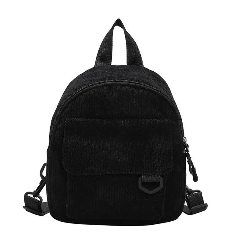 Fashion Women Mini Backpack Solid Color Corduroy Small Backpacks Simple Casual Student Bookbags Traveling Backpacks