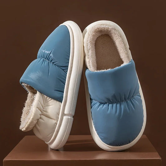 New Fashion Winter Mens Waterproof Cloth Non-slip Slides Cover Heel Warm Plush Slippers Male Soft Sole Home Casual Cotton Shoes