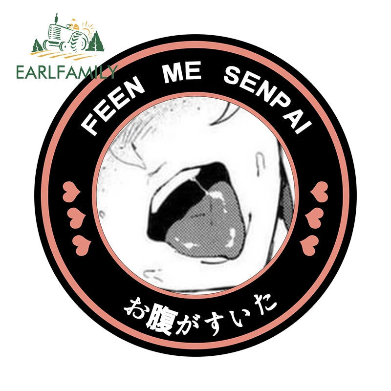 EARLFAMILY 13cm Feed Me Senpai Car Stickers Ahegao Windows Laptop Vinyl Car Wrap Decal Anime Waterproof Car Accessories