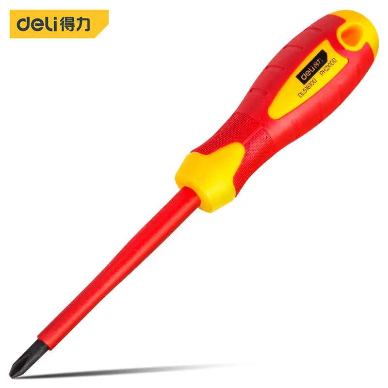 Deli 1pcs Insulated Screwdriver CRV PH SL Chrome Vanadium Steel 1000V High Voltage Resistant Electrician Repair Tools