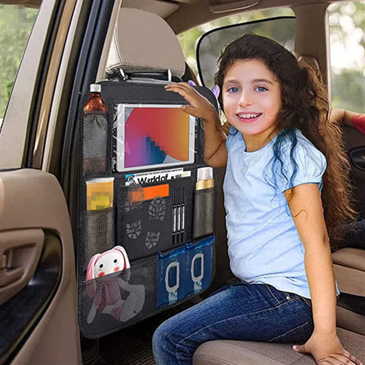 Car Backseat Organizer with Touch Screen Tablet Holder Auto Storage Pockets Cover Car Seat Back Protectors for Trip Kids Travel