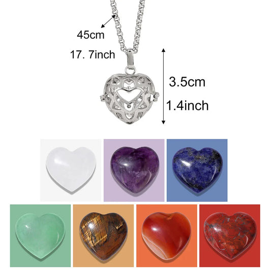 Heart Stone Pendent Necklace Natural Amethysts Carnelian Quartzs Stainless Steel Chain Necklace Wedding Birthday Jewelry Gift