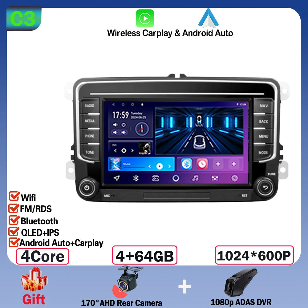 Android 14 Car Radio Carplay For VW Volkswagen Skoda Octavia Golf 5 6 Touran Passat B6 Polo Jetta CarPlay Auto Navigation Stereo