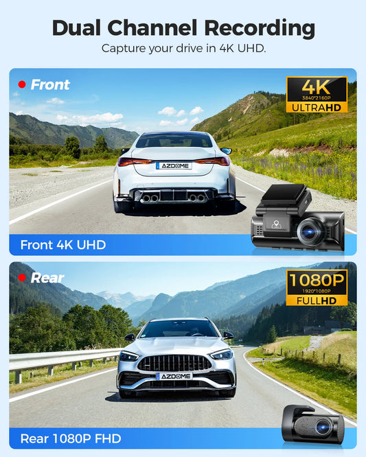 AZDOME M550 Pro 4K+1080P Dash Cam Front and Rear 3.18'' IPS Screen Dashcam 5GHz Wi-Fi GPS 150°FOV Car Camera WDR Night Vision