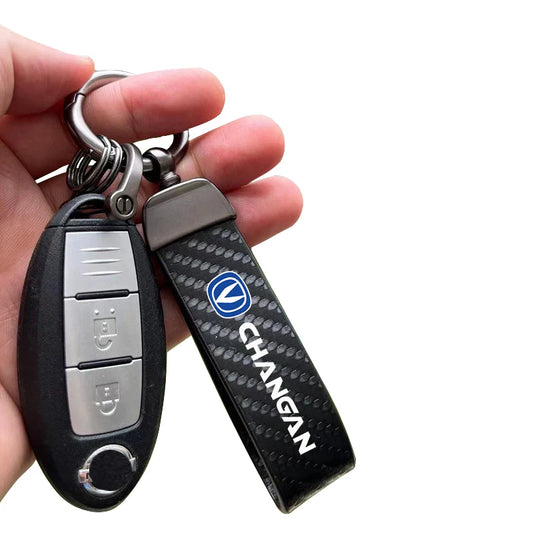 Carbon Leather Car Keychain Chain Key Rings Degree Rotating Horseshoe Rings for Changan CS25 CS35 CS55 CS75 CS85 CS95