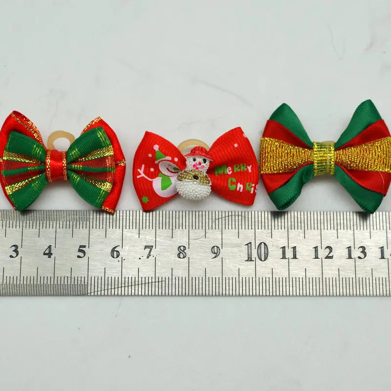 50pcs Christmas Dog Bowknot Cat Hair Bows with Rubber Band Santa Claus Decoration Small Dog Pet Accessories