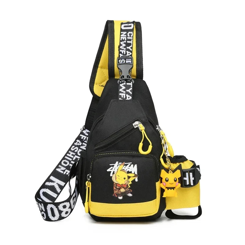 Children's Shoulder Bag Men's and Women's Chest Bag Canvas Youth Sports Pikachu Crossbody Bag Handbag Chest Belt Waist Bag