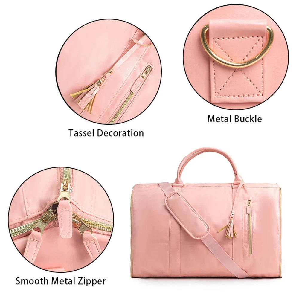 Buylor 2pcs Bags Foldable Suit Bag Large Capacity Travel Duffle Bag Waterproof Women Handbag Outdoor Fitness Bag With Shoe pouch