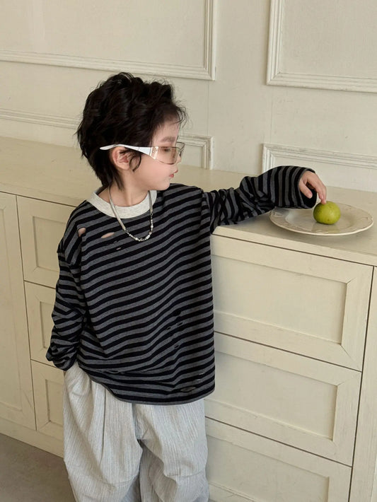 Kids Shirts New Spring Fashion Korean Undershirts Baggy Long Sleeve Simple Style 2025