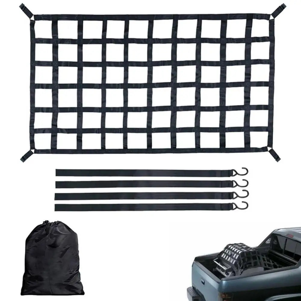 Car Trunk Rooftop Net Mesh Cargo Net Heavy Cargo Net Truck Trailer Dumpster Extend Mesh Covers Luggage Nets With 4 Fixed Belt