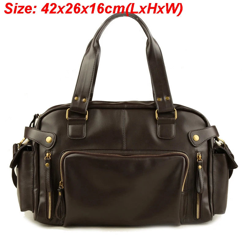 Male Travel Bag Retro Duffle Handbag Shoulder Bag PU Leather Big Messenger Bags High Quality Men's Luggage Storage Crossbody Bag