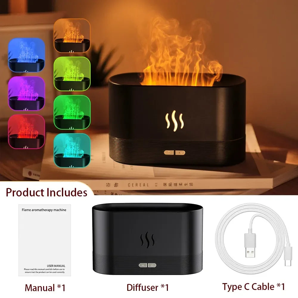 7 Color Flame Aroma Volcano Air Humidifier Essential Oil Diffuser for Home New Fireplace Humidifier Crystal Salt Rock Fire Lamp