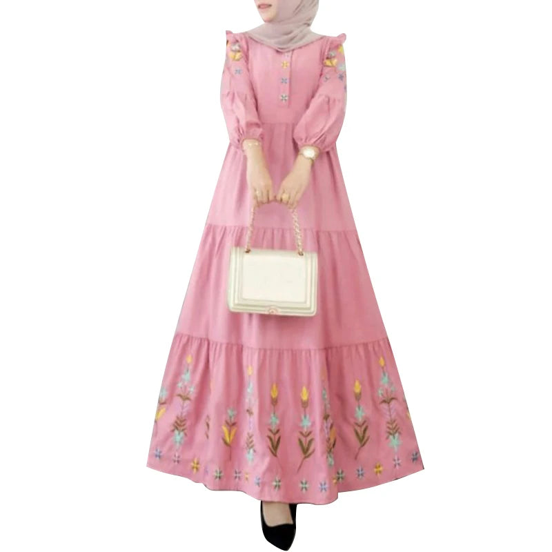 Vintage Women Long Sleeve Muslim Dress Abaya ZANZEA Spring Flroal Printed Vestidos Dubai Turkey Sundress Jilbab IsIamic Robe