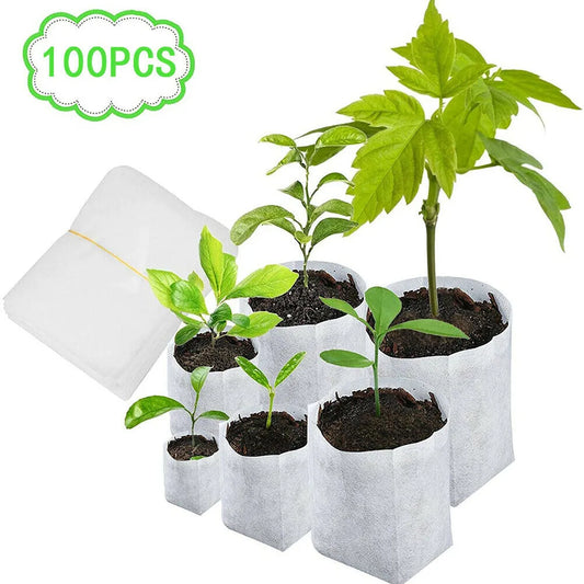 100Pcs Plant Grow Bags Biodegradable Nursery Bag Non-Woven Fabric Plant To Sow Flower Pots For For Garden Accessories Tools