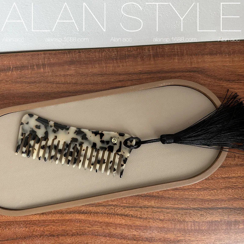 Retro Wide Large Tooth Pocket Hair Comb Acetate Tortoise Shell Anti-static Handmade Marble Leopard Print Hairdressing Combs