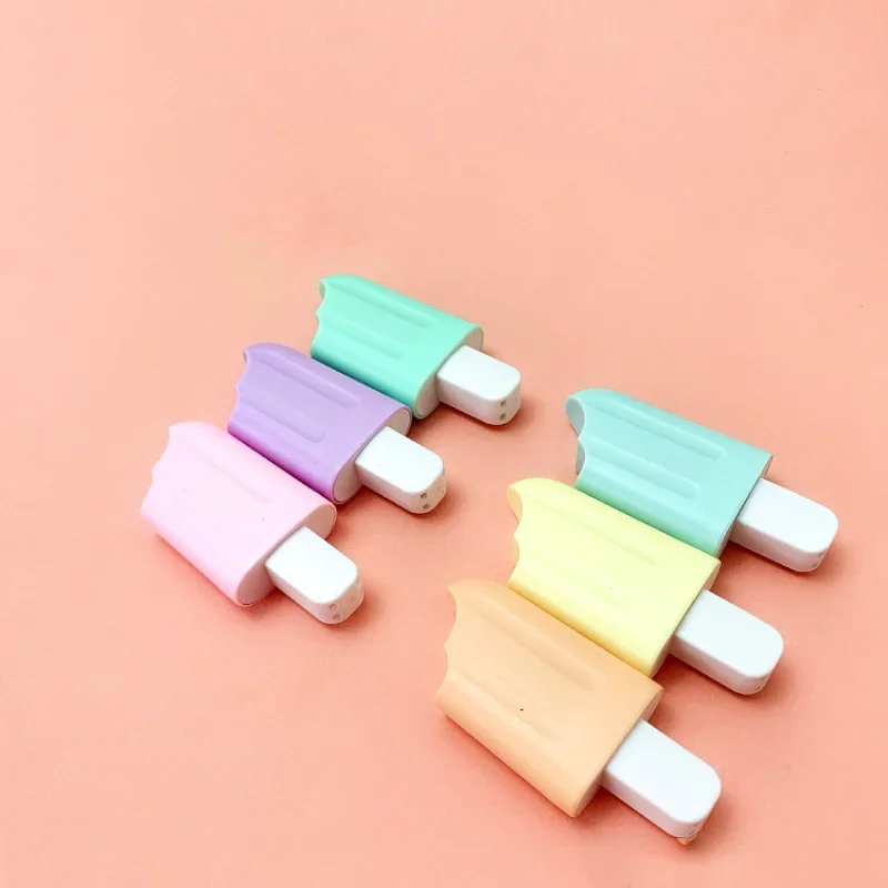 6 Pcs/set Gril Cute Highlighters Set School Office Stationery Drawing Supplies Kawaii Ice Cream Mini Painting Marker Pens