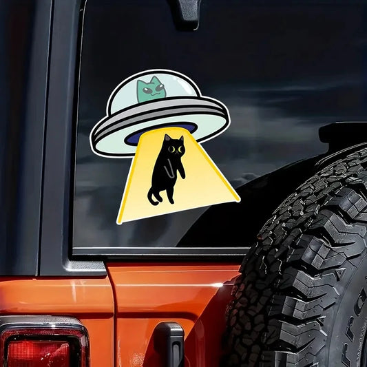 Cat UFO Creative Vinyl Waterproof Decal Sticker For Cars, Laptops, Walls Windows, Bumper
