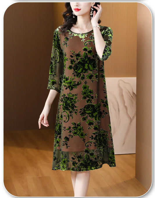 2024 Summer New Floral Print Chiffon Casual Midi Dress Women Elegant Loose Chic Pretty Dress Red Vintage Festival Party Dresses