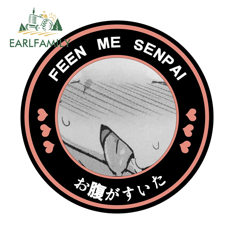 EARLFAMILY 13cm Feed Me Senpai Car Stickers Ahegao Windows Laptop Vinyl Car Wrap Decal Anime Waterproof Car Accessories