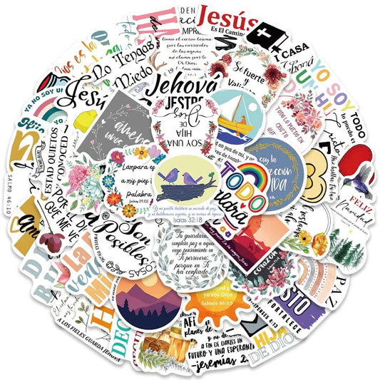 50pcs Spanish Jesus Christian Bible Verse Stickers Aesthetic Graffiti Decals For Laptop Luggage Scrapbook Fridge Phone Sticker