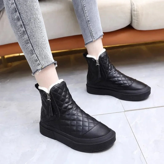 Large Size 34-42 Women's Boots 2024 Winter Plush Snow Boots Keep Warm With Pile Thickened Mom Cotton Shoes Women's Black Boots