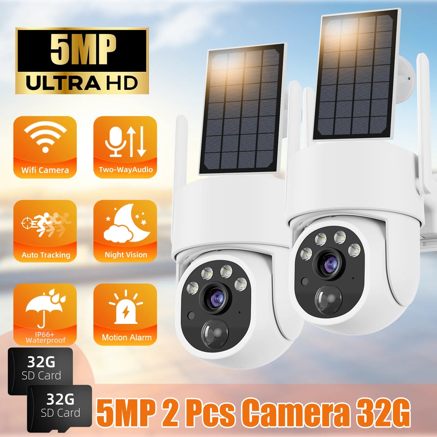 5MP PTZ Solar Power IP WiFi Camera Outdoor IP66 Waterproof 5X Zoom 8000mAh Built-in Battery Surveillance Cam PIR Human Detection