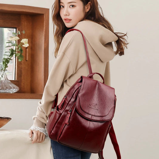 Luxury Women Genuine Leather Backpack Fashion Designer Female Soft Cow Leather School Bag Large Capacity Travel Bags Mochila Sac