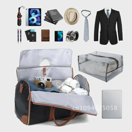 1pc Foldable PU Travel Convenient Carry-on Clothing Bag Women's Bag Bag Leather Business Duffel Women's Large Travel