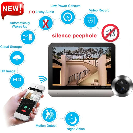 4.3 Inch WiFi Peephole Tuya Smart 1080P WiFi Peephole Video Camera Home Security Night Vision Video Doorbell