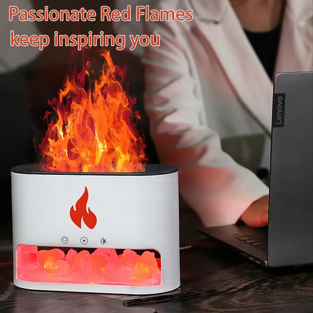 7 Color Flame Aroma Volcano Air Humidifier Essential Oil Diffuser for Home New Fireplace Humidifier Crystal Salt Rock Fire Lamp