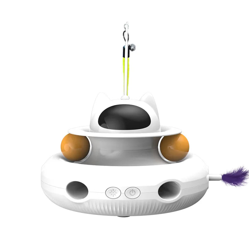 Moebypet Interactive 4-in-1 Cat Toy Rechargeable Feather Stick Laser Trackball Retractable Feather Popular Indoor Toys for Cats