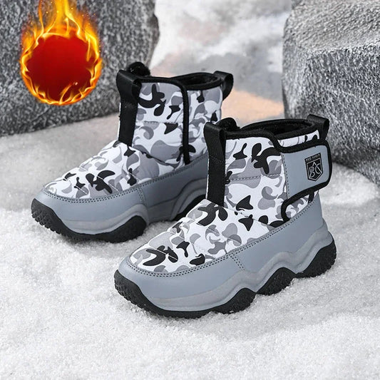 Winter Children Snow Warm Boots Fur Shoes Boys Sneaker Rubber Hiking Shoe Fashion Children Shoes Waterproof Leather Boots Kids