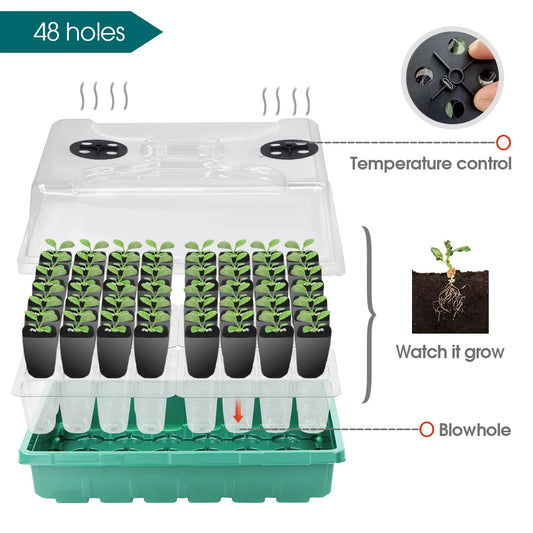 30W Heating Warm Mat 48-Holes Nursery Planting Seeds Starter Tray Garden Greenhouse Plants Seeds Seedling Adjustable Temperature