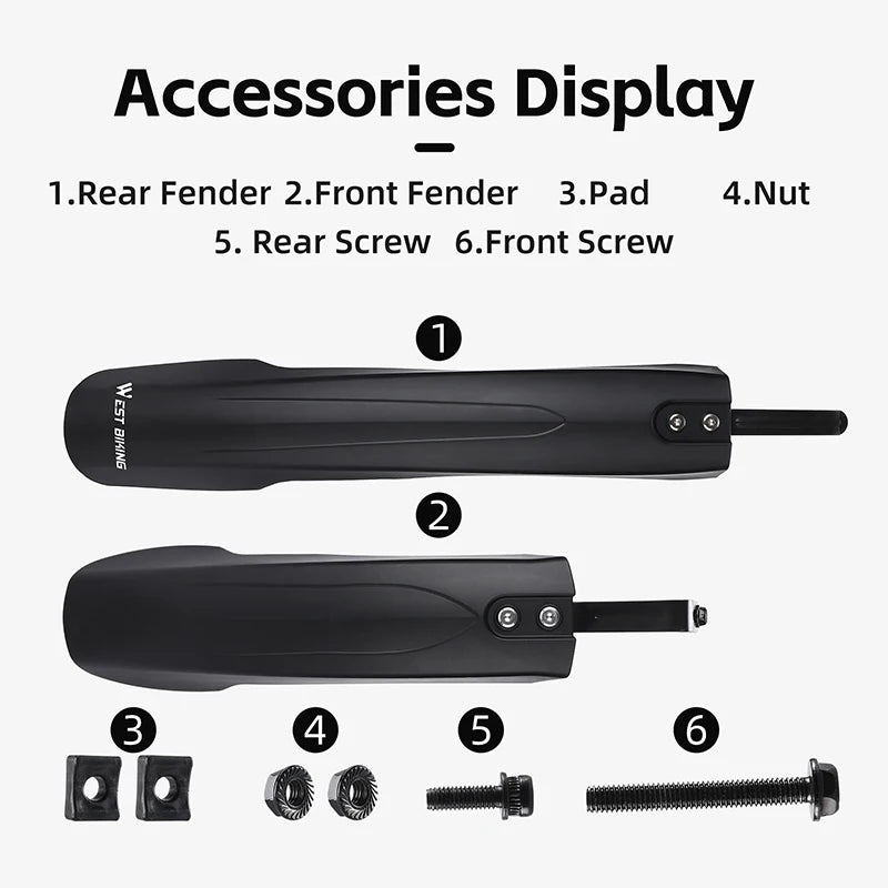 WEST BIKING Widen Bicycle Fender Durable Mountain Bike Fender For 26/27.5/29 Inch MTB Adjustable Fenders Set Cycling Protector