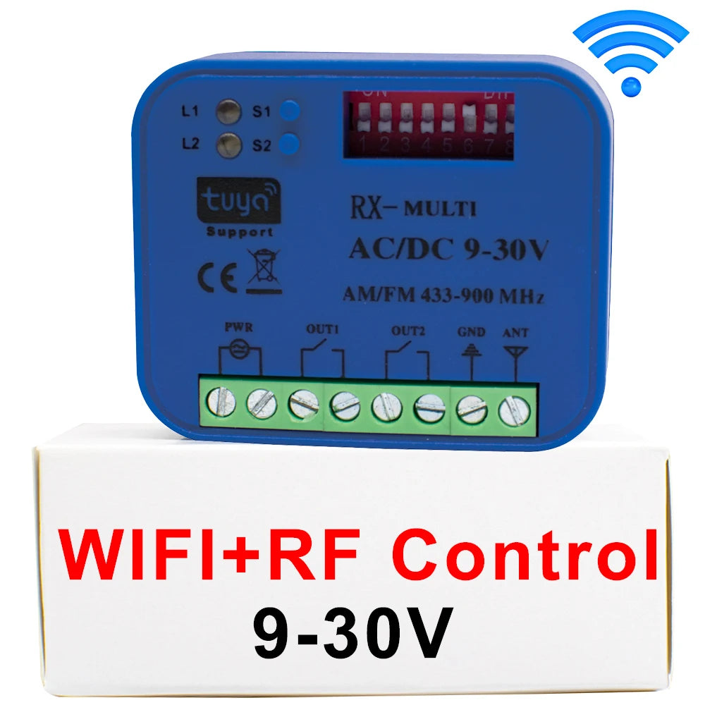 433-900MHz Tuya WiFi and RF Control Switch AC/DC 9-30V /85-250V 2CH Garage Smart Home Receiver for Smart Life Alexa Google Home