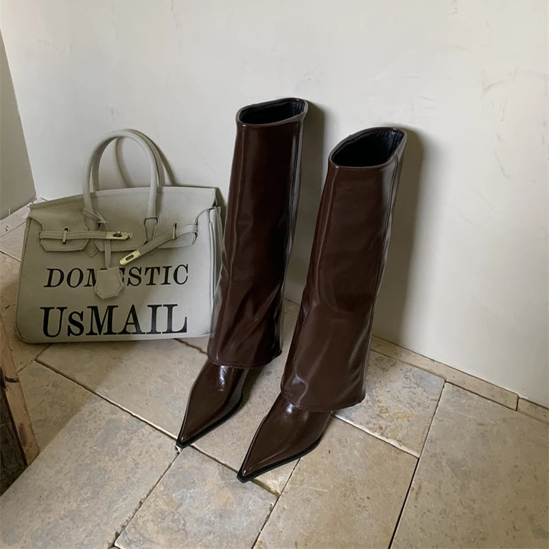 Designer Women Knee High Boots Fashion Pointed Toe Trouser Legs Long Booties Elegant High Heels Shoes Botas Mujer