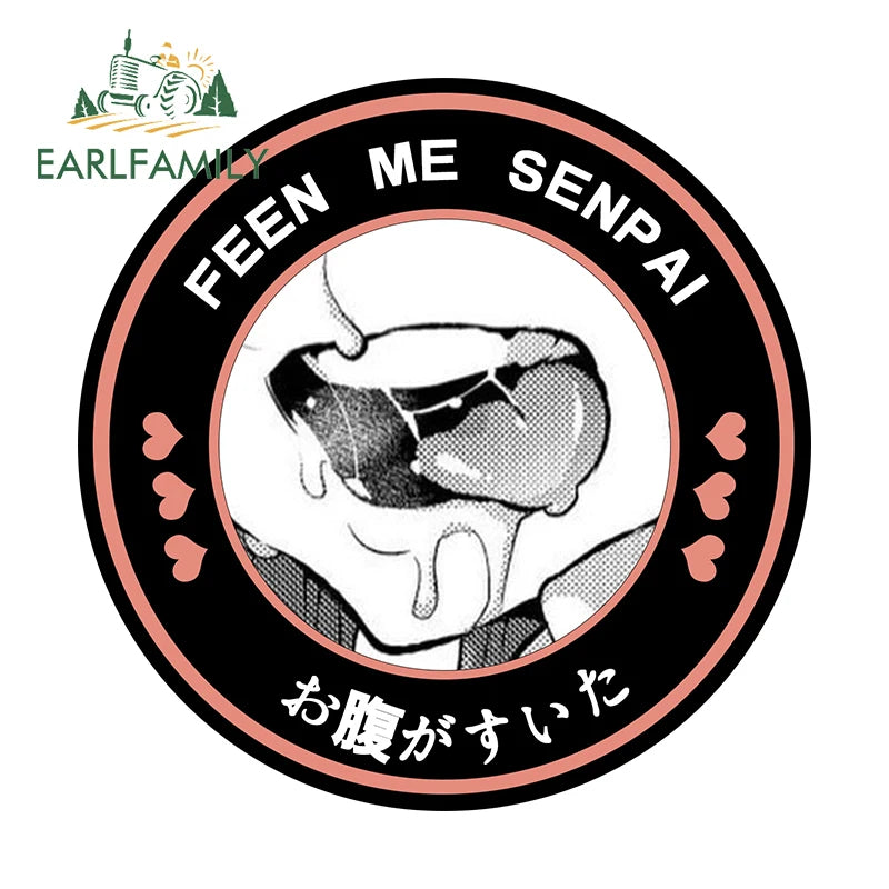 EARLFAMILY 13cm Feed Me Senpai Car Stickers Ahegao Windows Laptop Vinyl Car Wrap Decal Anime Waterproof Car Accessories