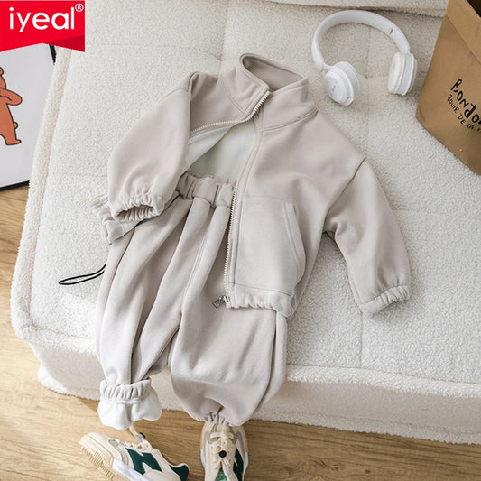 IYEAL Children's Baby Clothing Sets Winter Fleece Casual 2 PCS Child Sets Sport Suit for Girls Boys Clothes Coat+Pants 1-6 Yrs