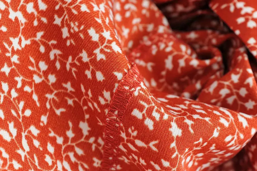 2024 Petal Sleeve Dress Red Floral Print Buttons Summer Dress Casual Boho Party Midi Dresses