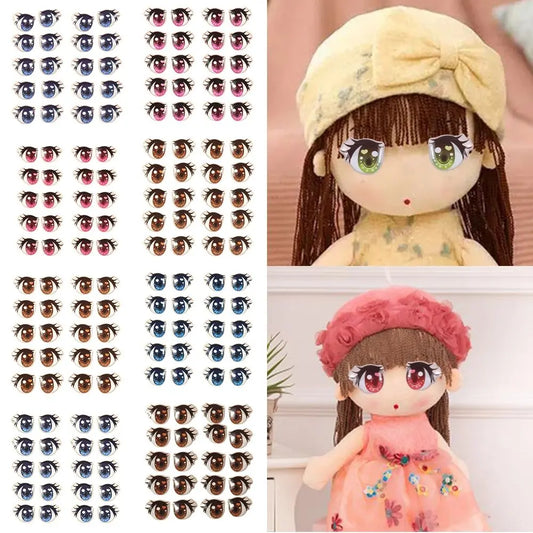 10Pairs Long Eyelashes Cute Love Cartoon Eyes Stickers Anime Figurine Doll Face Organ Paster Clay Decals DIY Doll Accessories
