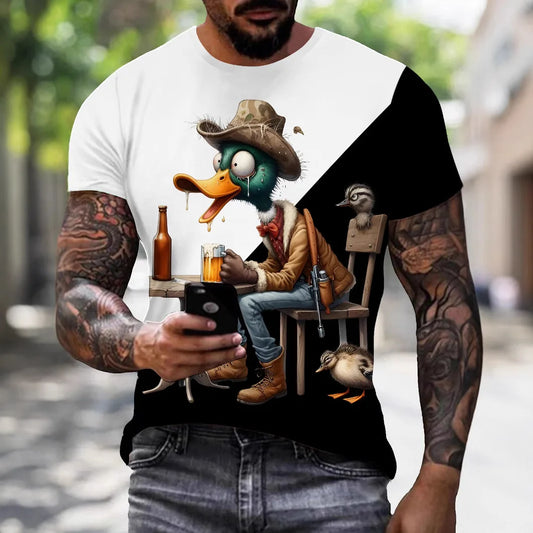 mens summer clothing with 3D printed cartoon duck graphic t shirts round neck short sleeved tees new tops funny t shirt for men
