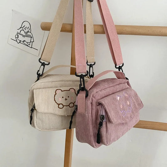 Cute Girl Canvas Bag Ins Small Crossbody Bag Female Student Solid Colour Simple Adjustable Strap Shoulder Bag Daily Women'S Bag
