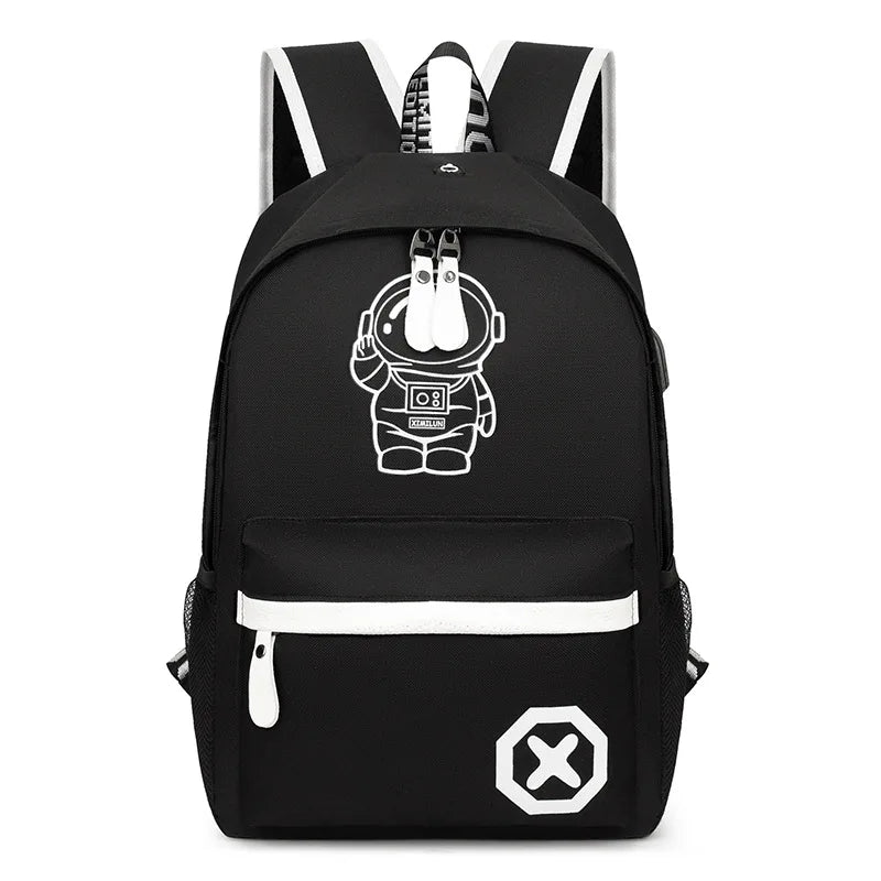 2pc Luminous Student Backpack Set Leisure Shoulder Bag Chest Bag Lightweight Large Capacity Schoolbag Travel Bag with USB Socket