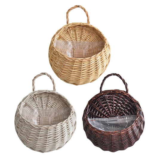 Wall Mounted Rattan Basket Hanging Planter Basket Handmade Wicker Flower Pot Home Garden Balcony Decor Woven Rattan Vase Baskets