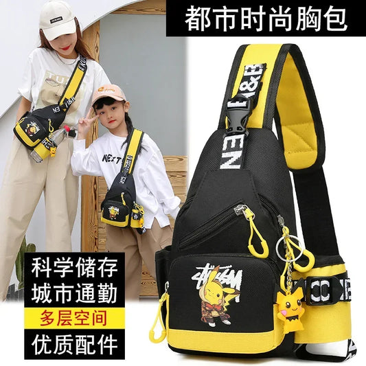 Children's Shoulder Bag Men's and Women's Chest Bag Canvas Youth Sports Pikachu Crossbody Bag Handbag Chest Belt Waist Bag