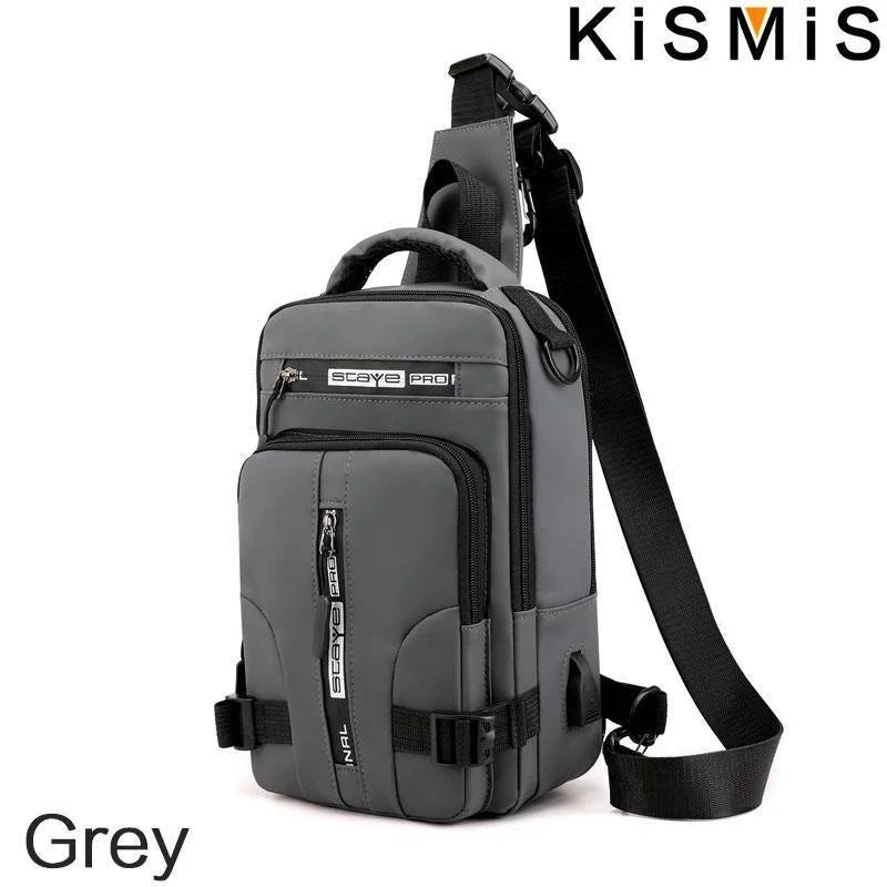 KISMIS Men's Multifunction Messenger Bag Shoulder Cloth Chest Bags Crossbody Casual Man USB Charging Handbag