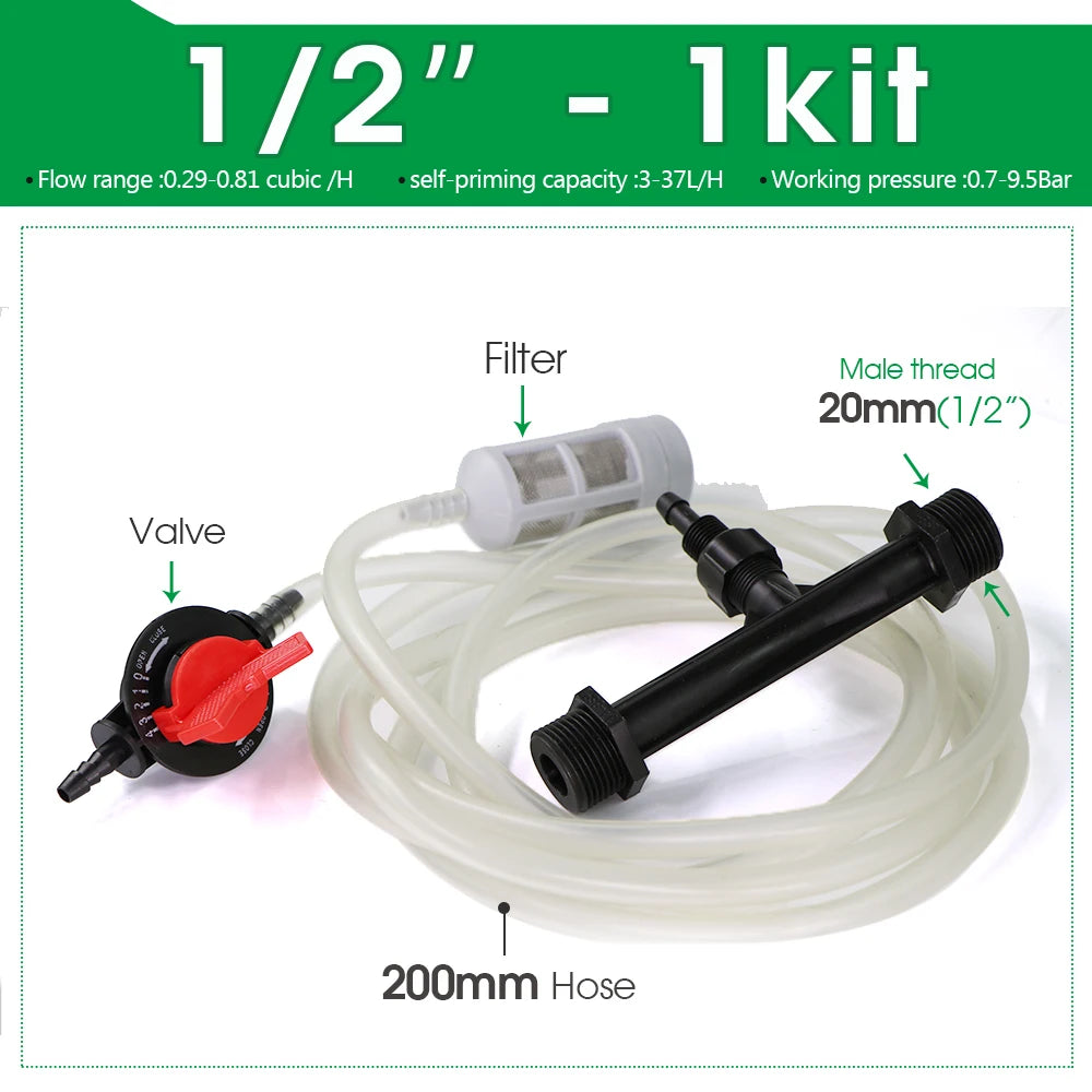 1/2" 3/4" 1" Male Thread Agriculture Irrigation Venturi Fertilizer Injector Kit Garden Greenhouse Watering System Fitting Filter