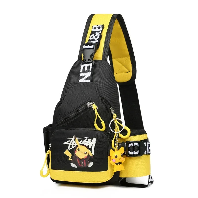 Children's Shoulder Bag Men's and Women's Chest Bag Canvas Youth Sports Pikachu Crossbody Bag Handbag Chest Belt Waist Bag