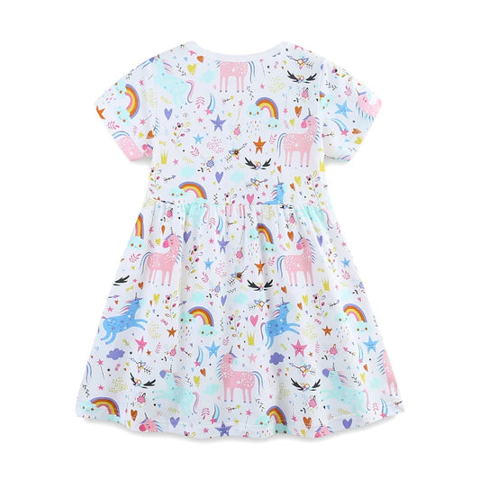 2-7T Jumping Meters Rainbow Short Sleeve Baby Princess Dresses Summer Girls Party Dress Children Clothing Toddler Dresses